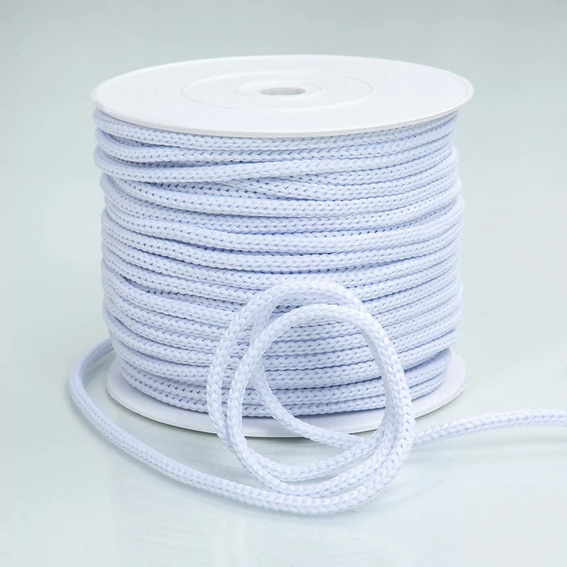Лента шнур.4с2207.бел.з. 5015-040 Резиновый шнур белый (250 м). Белый полиэфирный шнур 4 мм. Крученый шнур для пакетов.